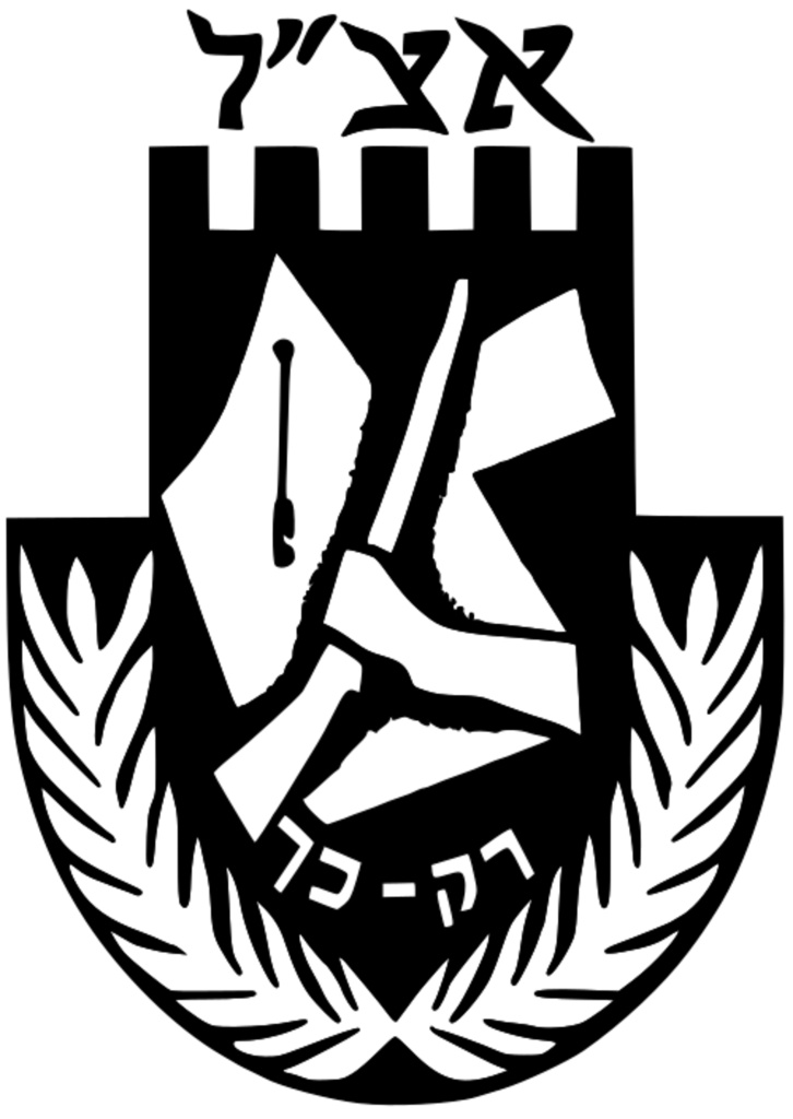 Logo militantnej organizácie Irgun zobrazujúce britský mandát Palestína-Zajordánsko. Foto: Unknown Author/Etzel.org/Wikimedia Commons