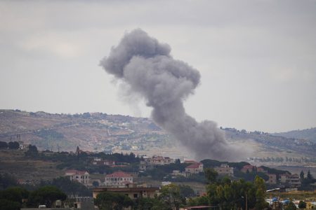 Smoke rises from southern Lebanon after Israeli strikes.