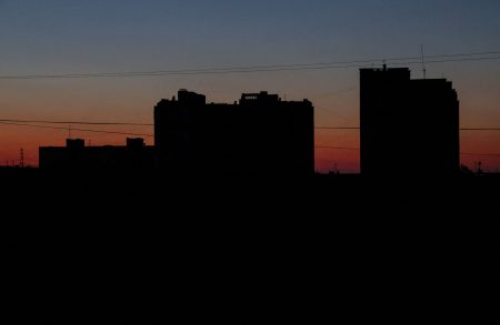 Residential buildings in Yevpatoriya during a power outage.