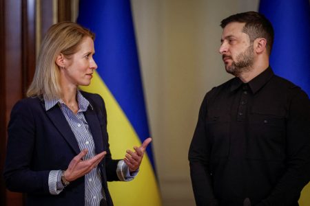 Ukraine’s President Volodymyr Zelensky and EU foreign policy chief Kaja Kallas.