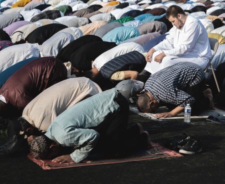 Muslim worshippers pray for Eid al-Adha in Paris.