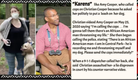 A slide from the George Washington High School "Ethnic Studies" class that depicts white women as "Karens".