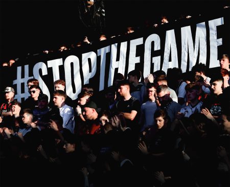 Fans protest against the Ireland–Israel match.
