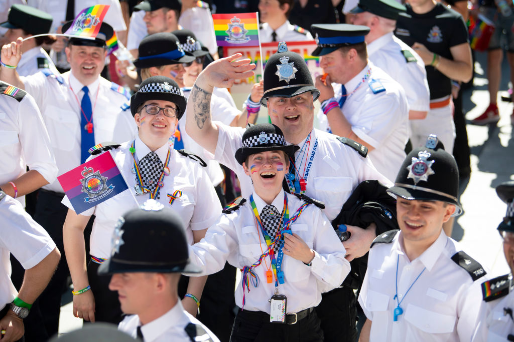 British police officers take part in a Pride parade, an event cited in the Policy Exchange report as reflecting the growing emphasis on diversity, equity and inclusion initiatives. Photo: Matthew Horwood/Getty Images