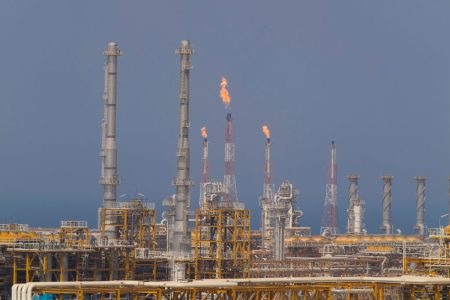 South Pars gas field in Assalooyeh on Iran\'s Persian Gulf coast. Photo: Morteza Nikoubazl/NurPhoto via Getty Images