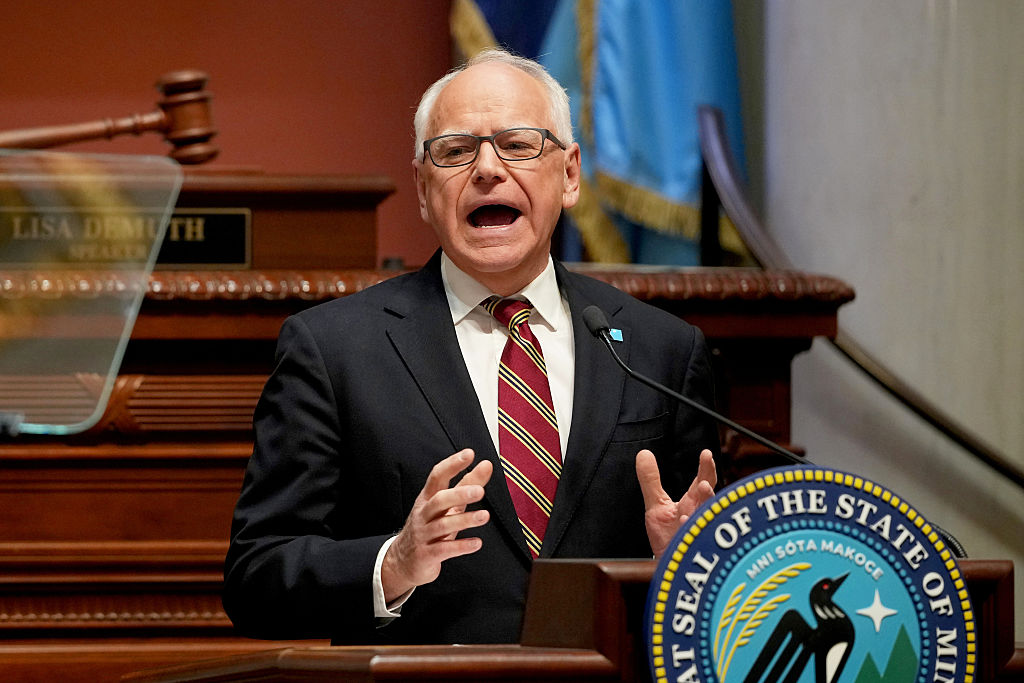 Minnesota Gov. Tim Walz addresses the state legislature.