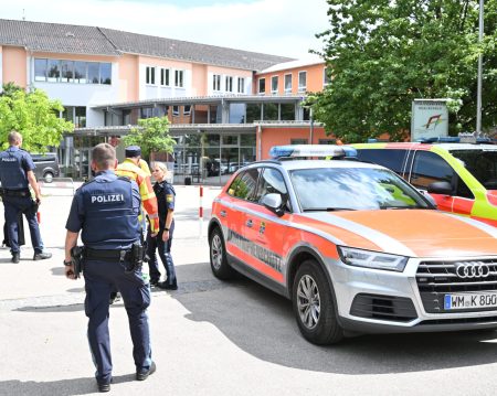 Emergency services outside Welfen-Gymnasium in Schongau.
