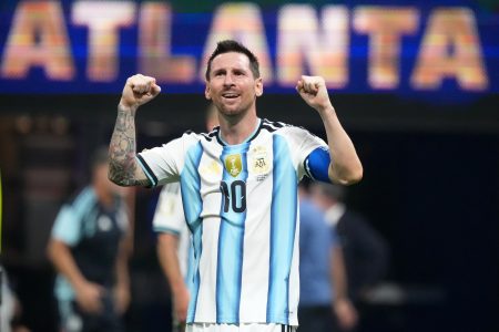 Lionel Messi celebrates Argentina’s victory over Egypt in the World Cup round of 16 in Atlanta on 7 July 2026. The team’s progress has brought its politically charged rivalry with England back into focus. Photo: Koji Watanabe/Getty Images