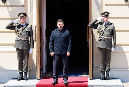 President Volodymyr Zelensky at a regional summit in Kyiv.