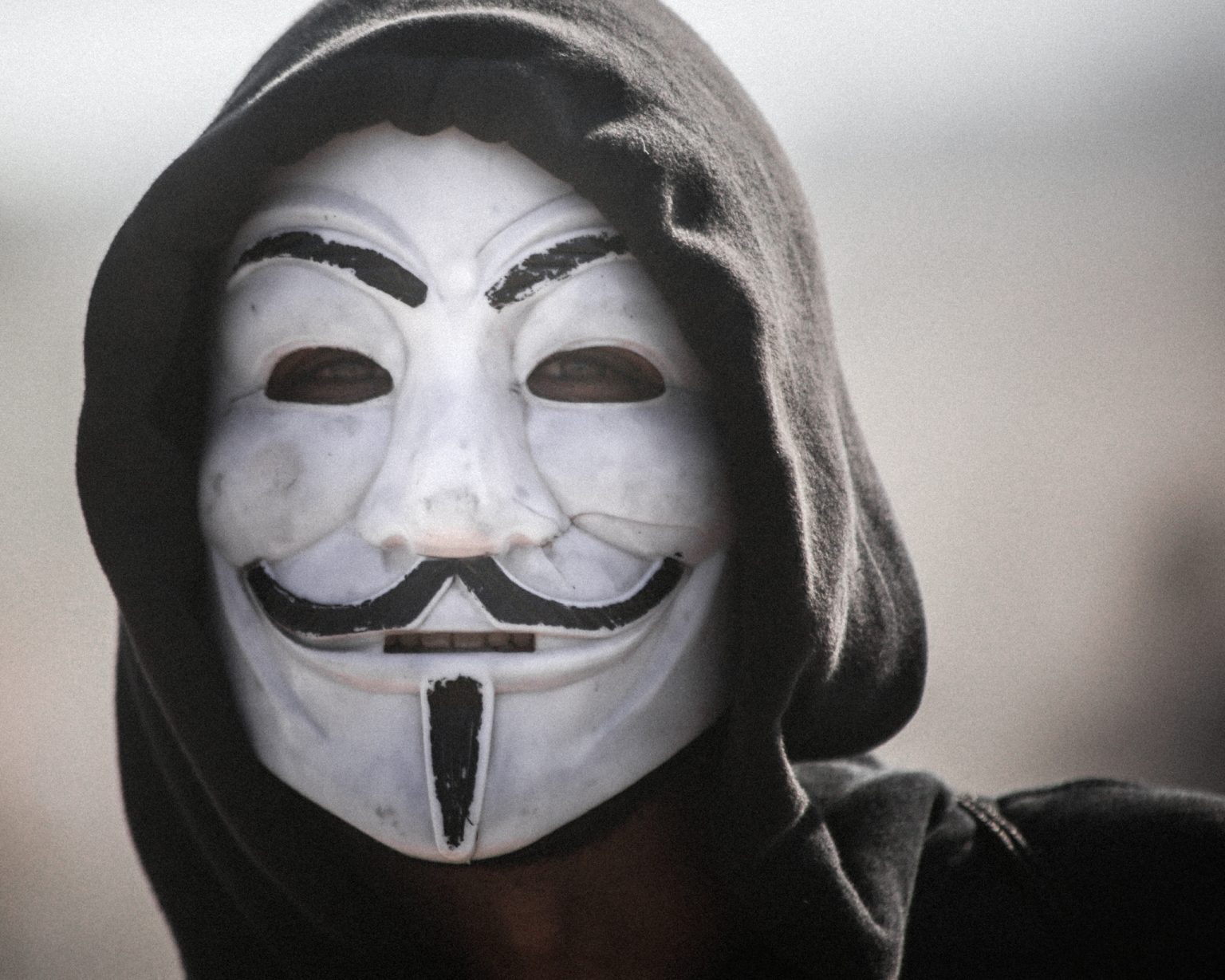 Protestujúci s maskou Anonymous.