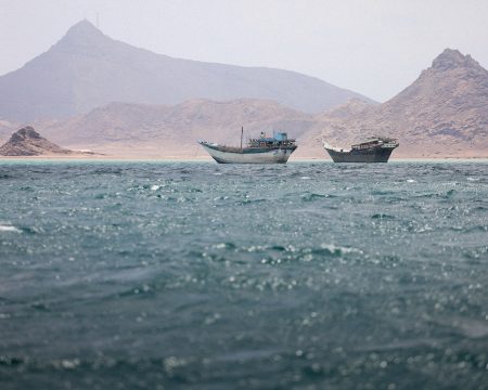 Boats near the Bab el-Mandeb Strait in Yemen.