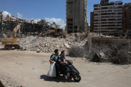 Buildings in Lebanon destroyed by an Israeli attack.