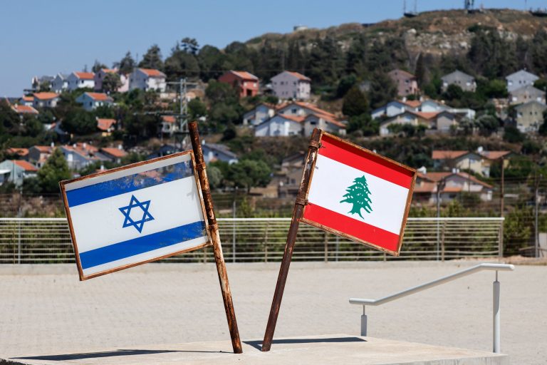 Israel and Lebanese flags.