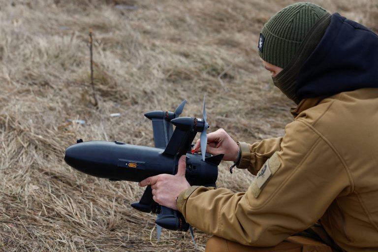 Ukrainian soldier with a drone.