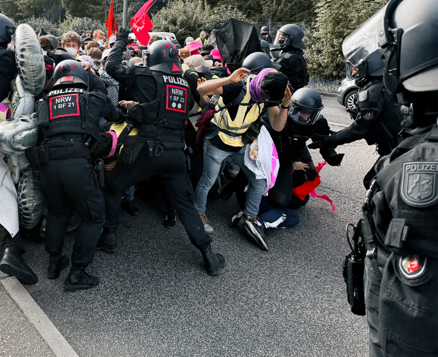 Police clash with activists in Erfurt.