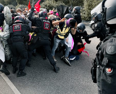 Police clash with activists in Erfurt.