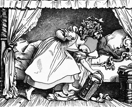 Ilustrácia z nemeckého príbehu o Červenej čiapočke.