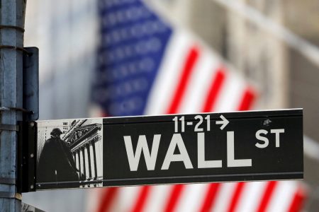 Wall Street sign outside the NYSE.