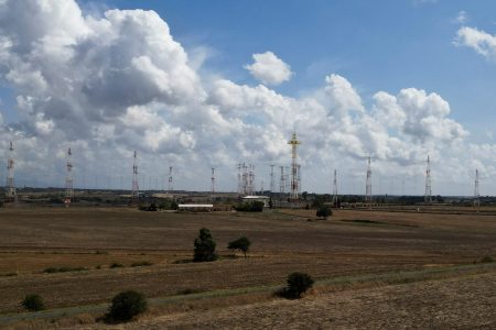 Vatican Radio antennas in a field in Santa Maria di Galeria.