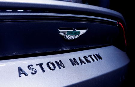 Aston Martin logo on a Vantage car.