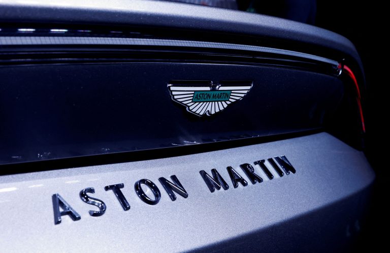 Aston Martin logo on a Vantage car.