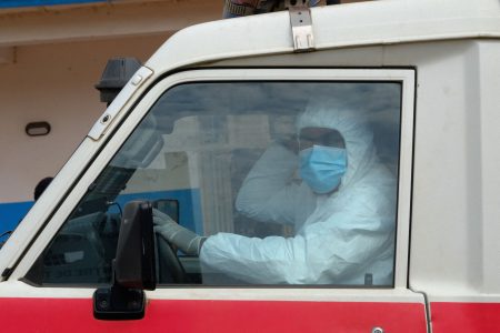 A doctor at an Ebola treatment centre in Bunia.