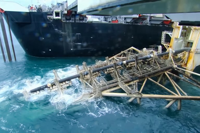 Laying of the Nordstream pipeline by the pipelayer on the seabed. Photo: Getty Images