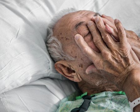 An anxious elderly 93 year old man.