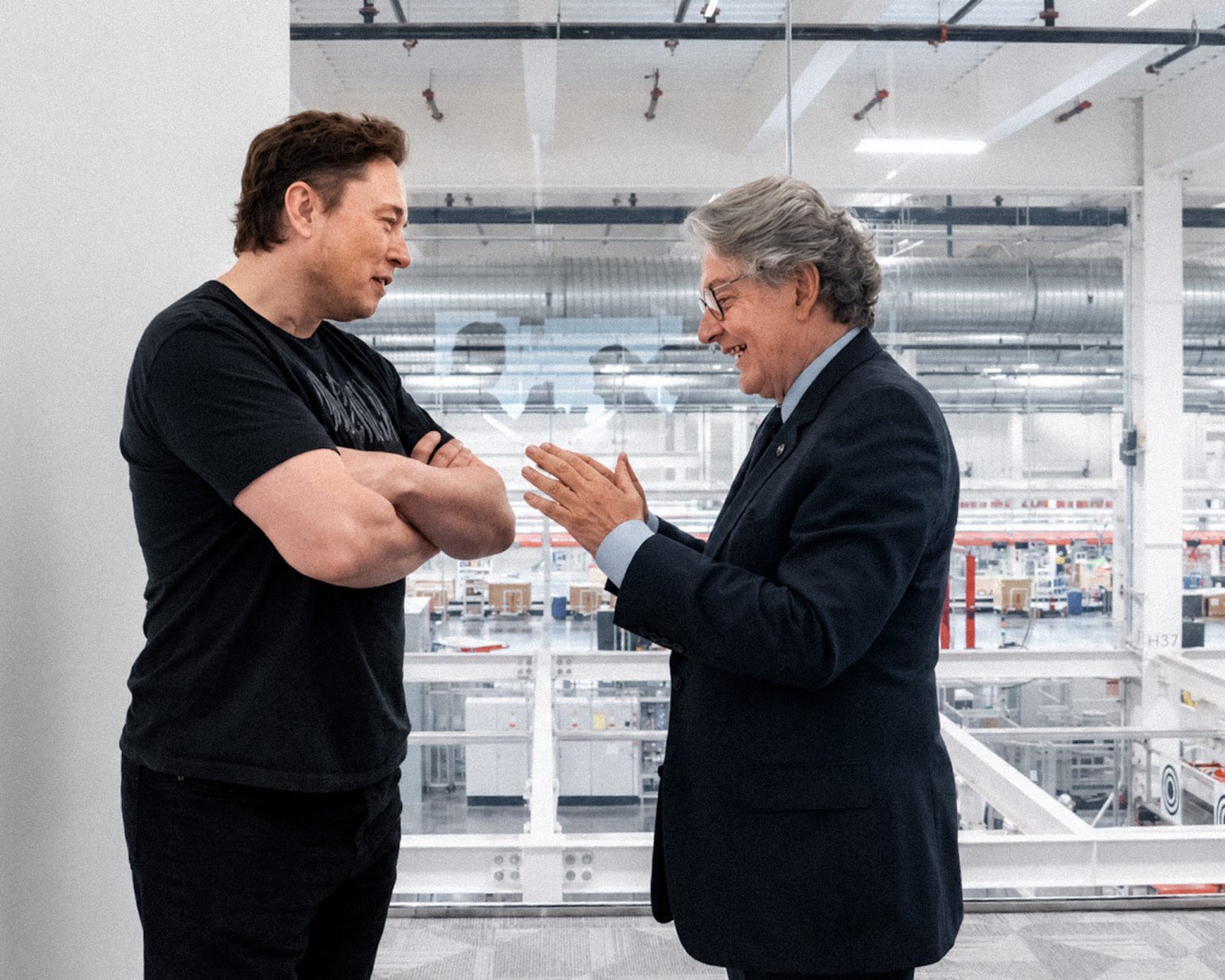 Elon Musk with Thierry Breton.