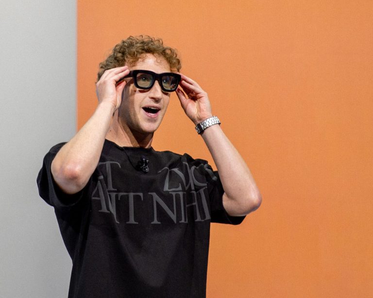 Mark Zuckerberg shows prototype computer glasses.