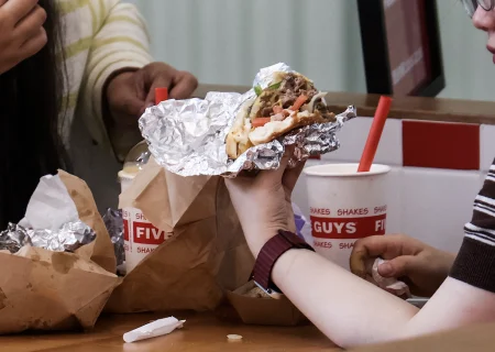 Customers at a fast-food restaurant.
