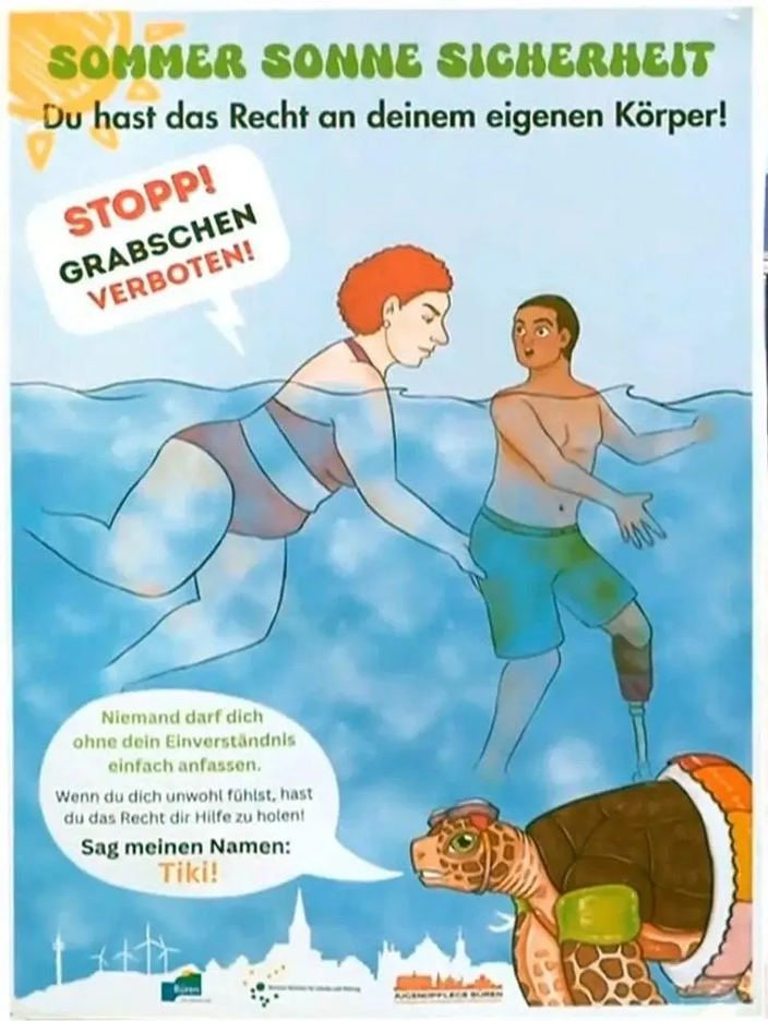 The City of Büren's 2025 poster campaign against groping in swimming pools depicts German women sexually harassing migrant boys, even though 80 percent of all assaults in German swimming pools are committed against women by migrants. Photo: City of Büren