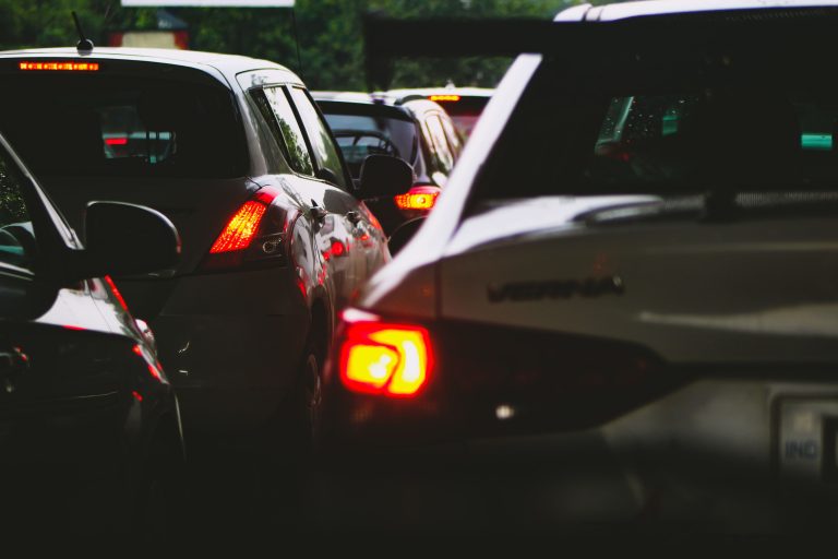 Cars in traffic.