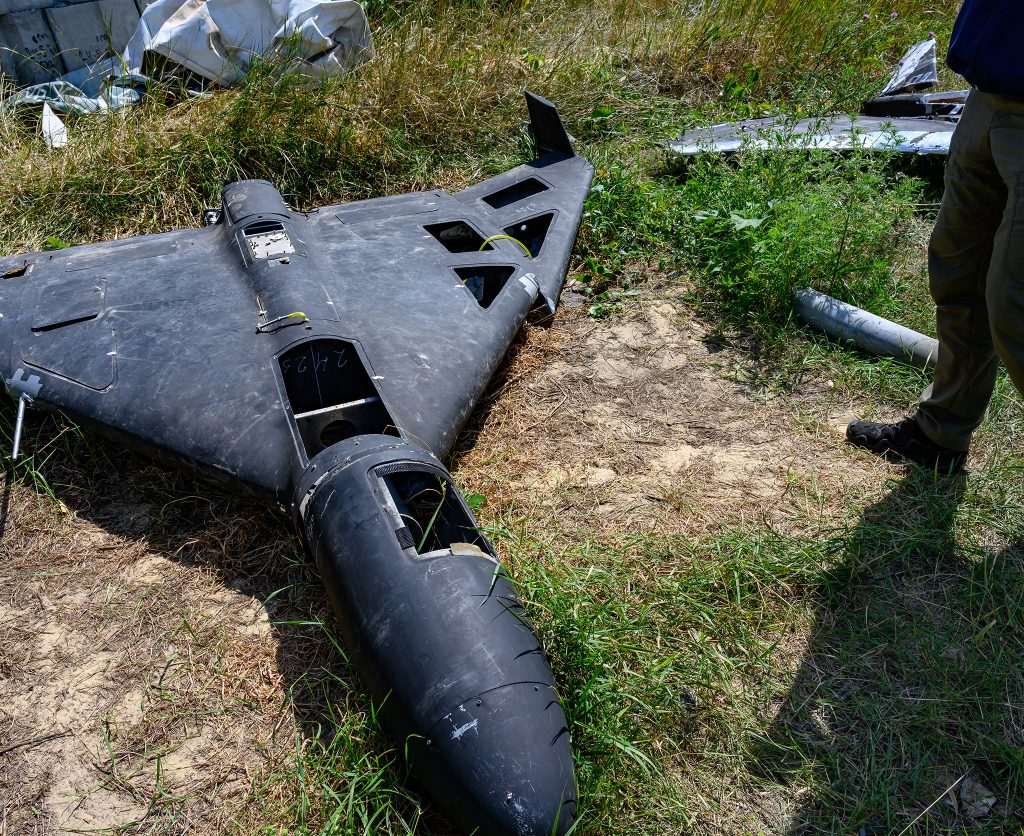 The carbon fiber remains of a Russian-made, Iran-designed Shahed-136 drone, known as a Geran-2. Illustrative image. Photo: Scott Peterson/Getty Images