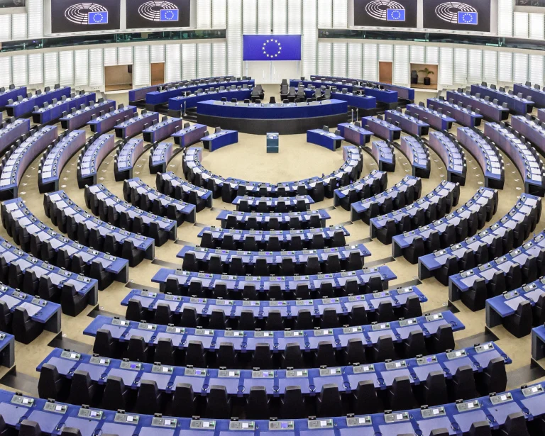 The European Parliament’s hemicycle in Strasbourg.