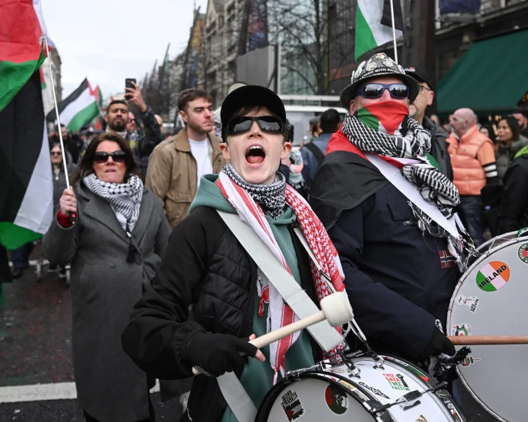 Activists at a rally in Belfast.